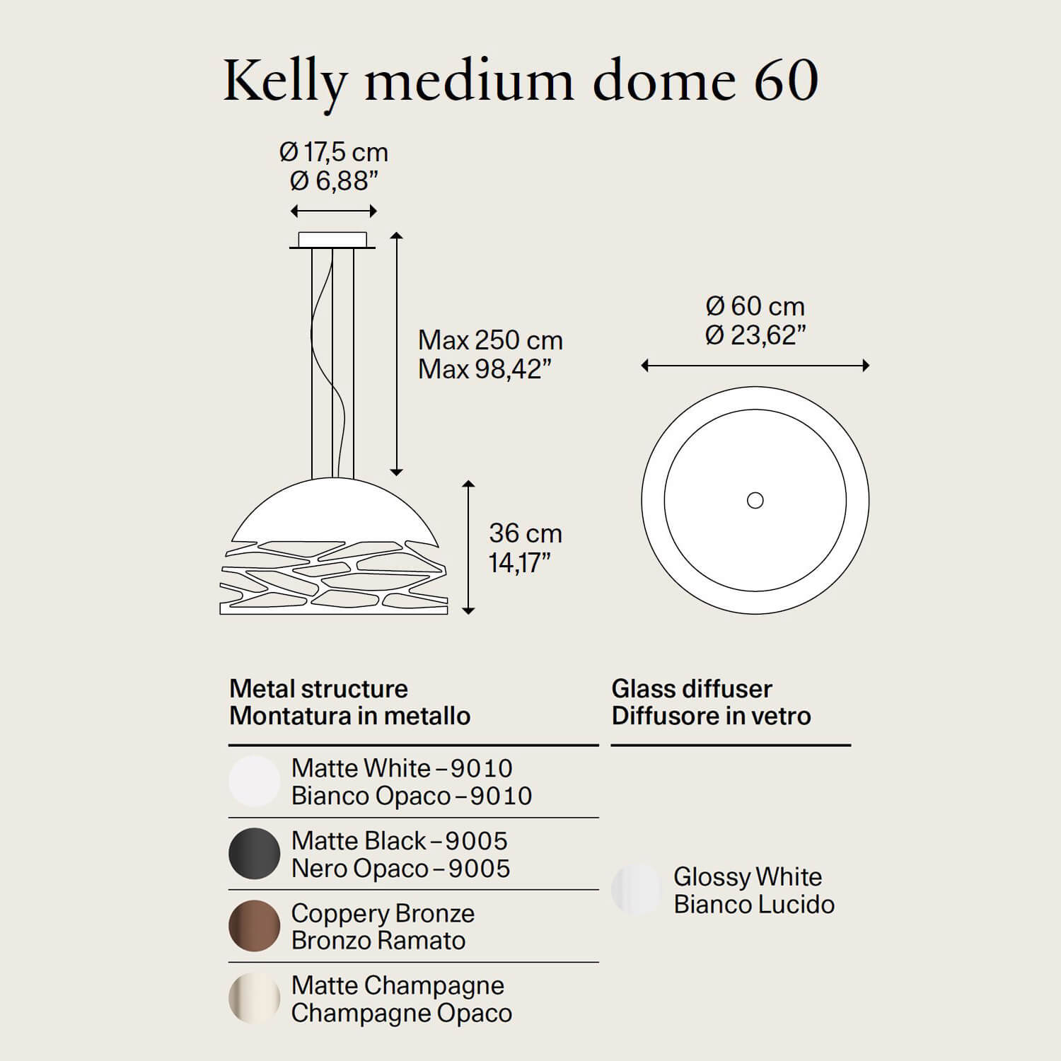 Kelly Medium Dome 60 pendant by Lodes