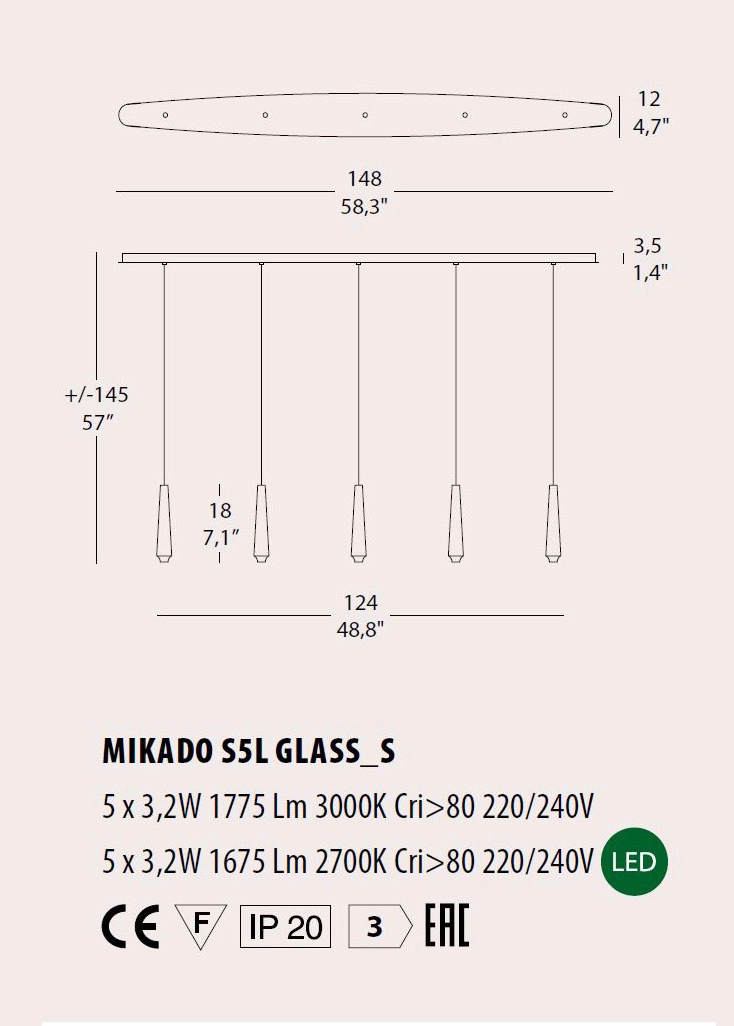 MIKADO S5L GLASS Pendellampe von Morosini