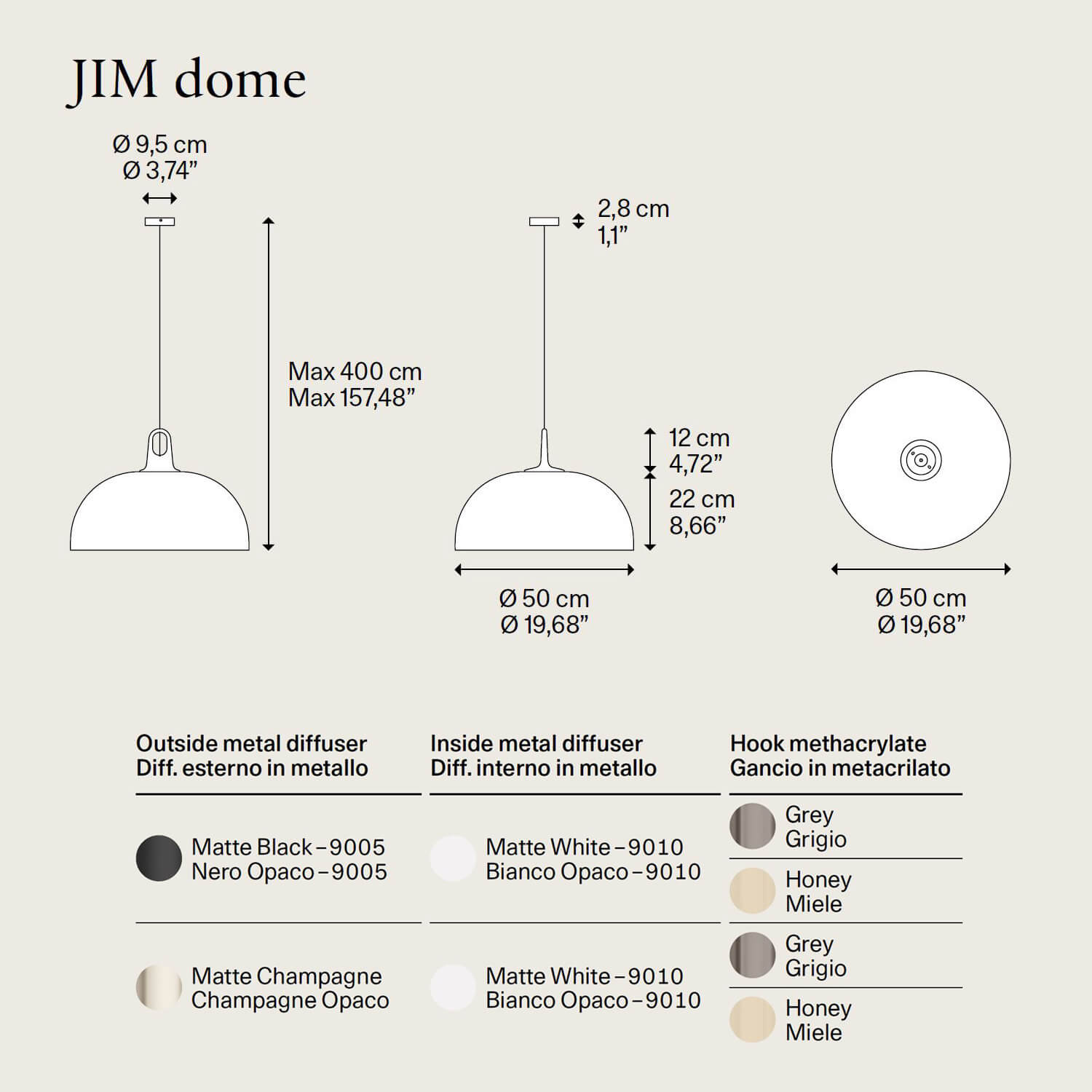 JIM dome suspension lamp by Lodes