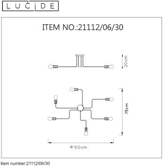 LU 21112/06/30 Lucide LESTER - Flush ceiling light - 6xE27 - Black