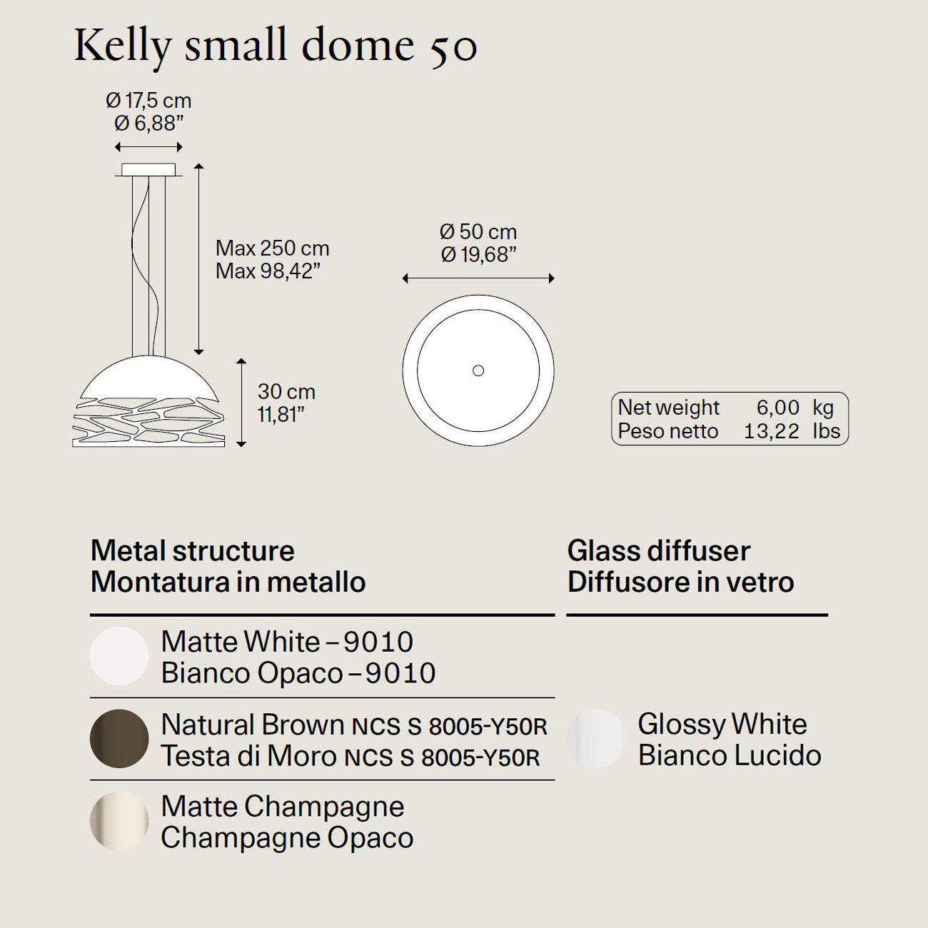 Kelly Small Dome 50 pendant by Lodes