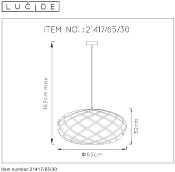 LU 21417/65/30 Lucide WOLFRAM - Pendant light - Ø 65 cm - 1xE27 - Black