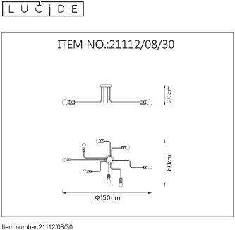 LU 21112/08/30 Lucide LESTER - Flush ceiling light - 8xE27 - Black