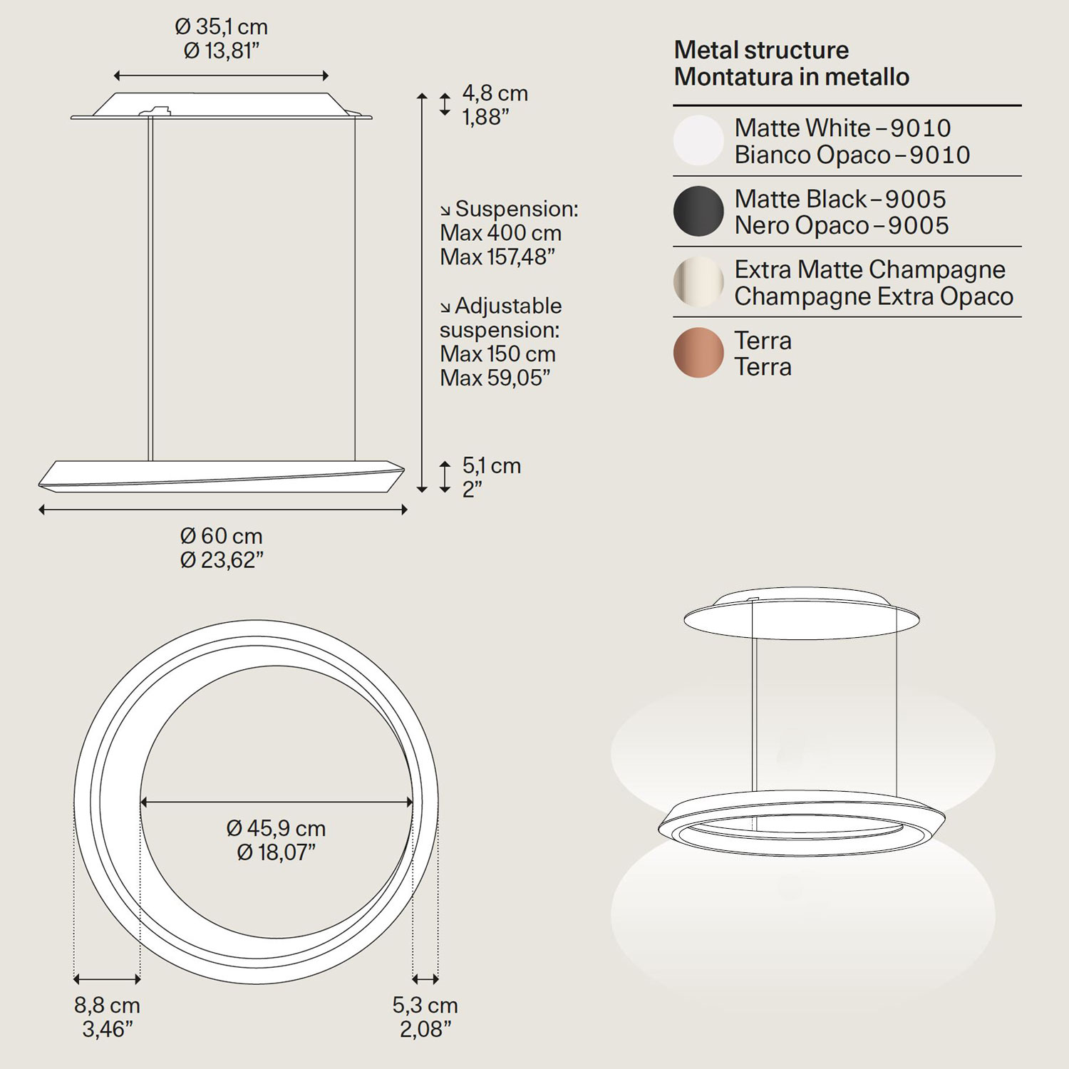 Tidal fixed suspension lamp by Lodes