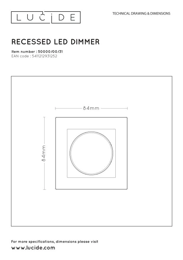 LU 50000/00/31 Lucide RECESSED WALL DIMMER NL - Dimmer - 300 Watt 230V - White