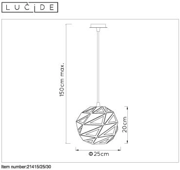 LU 21415/25/30 Lucide MALUNGA - Pendant light - Ø 25 cm - 1xE27 - Black