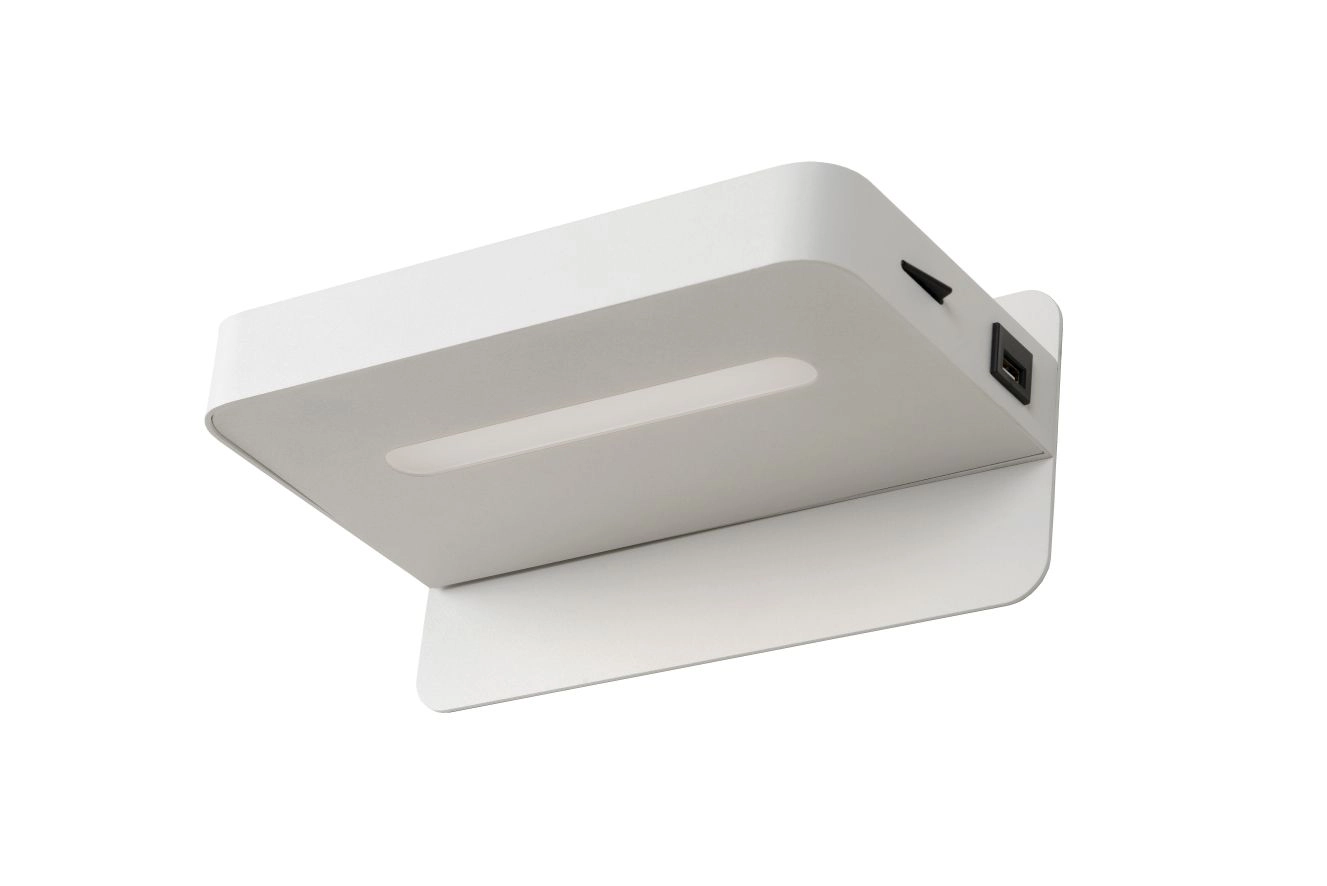 LU 77280/05/31 Lucide ATKIN - Bedside lamp - LED - 1x6W 3000K - With USB charging point - White