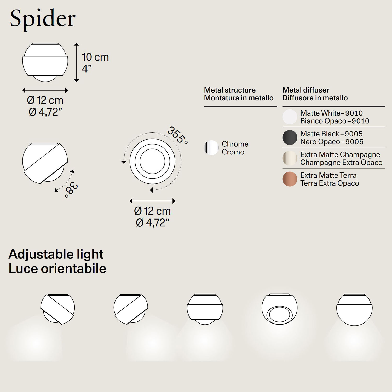 Spider spot a soffitto di Lodes