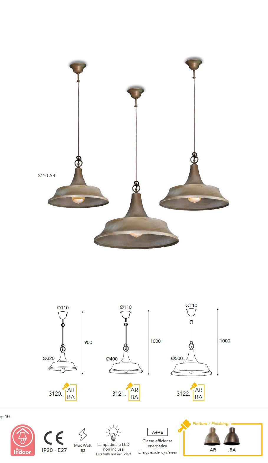 Pendelleuchte aus Messing von Moretti Luce