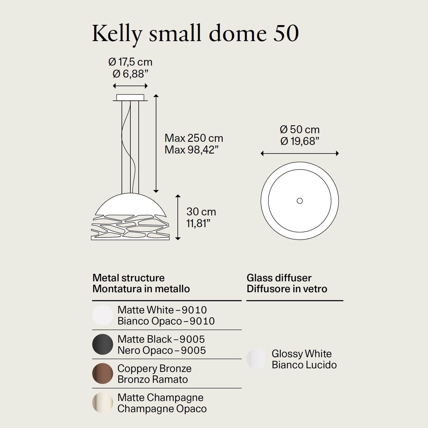 Kelly Small Dome 50 pendant by Lodes