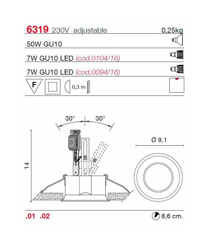 6319 TAPPO beweglicher Einbaustrahler von Egoluce