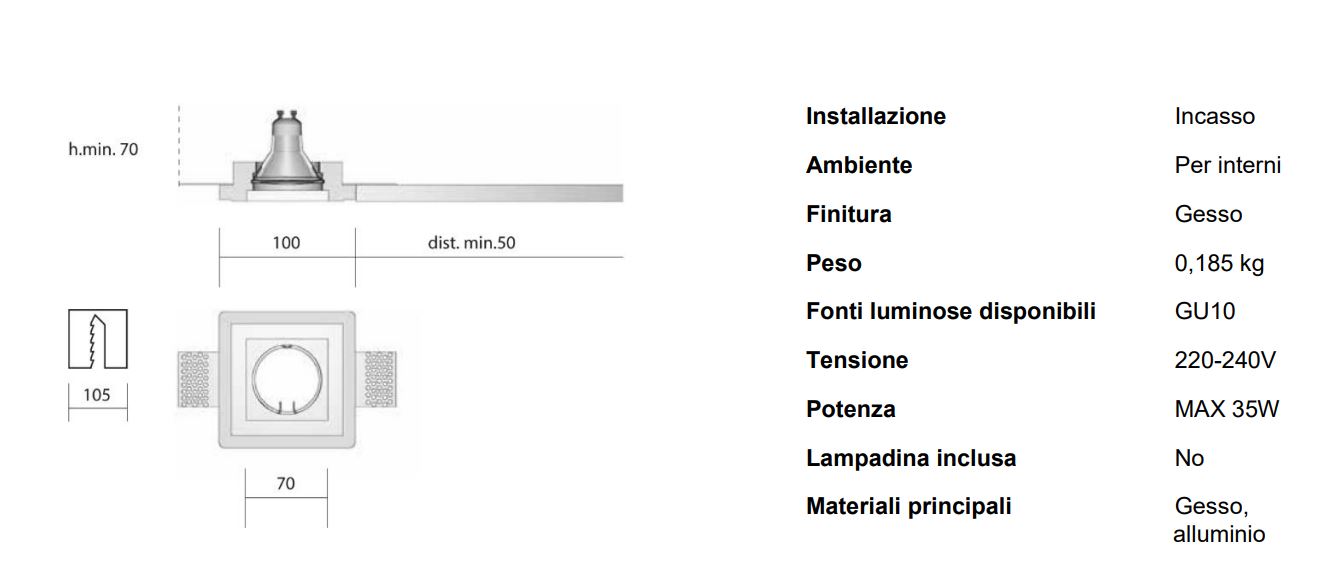 Einbaulampe aus Gips 801 von Isy Luce