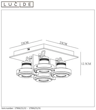 LU 17906/21/31 Lucide LANDA - Ceiling spotlight - LED Dim to warm - GU10 - 4x5W 2200K/3000K - White