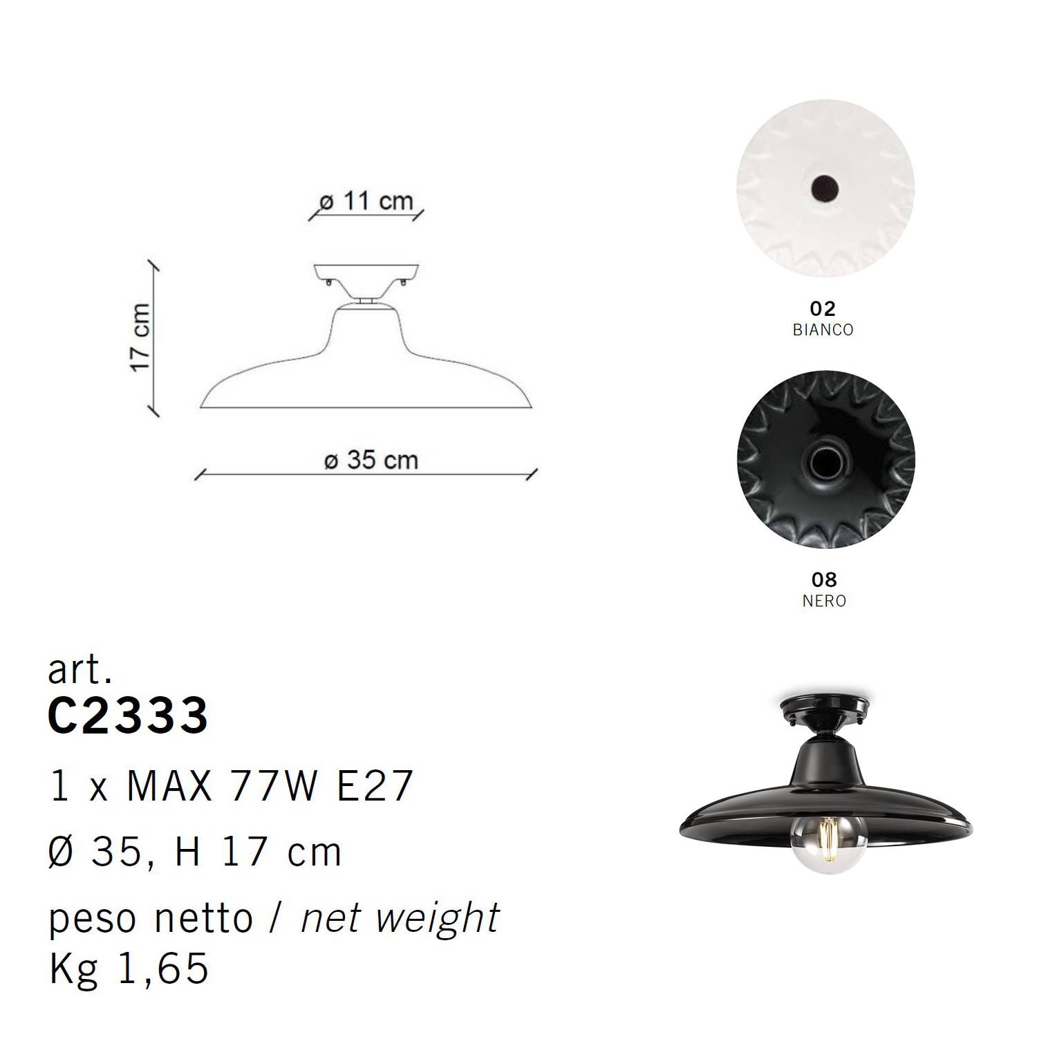 C2333 B&W Deckenlampe von Ferroluce