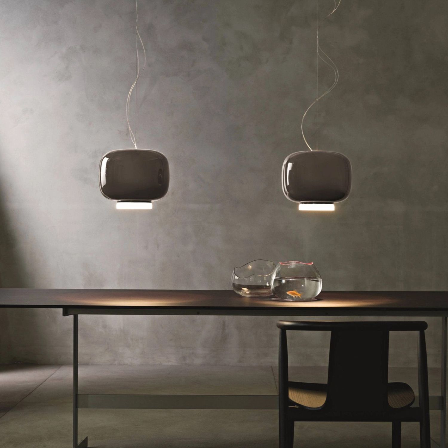 Chouchin 3 grau, Retrolook Hängeleuchte von Foscarini