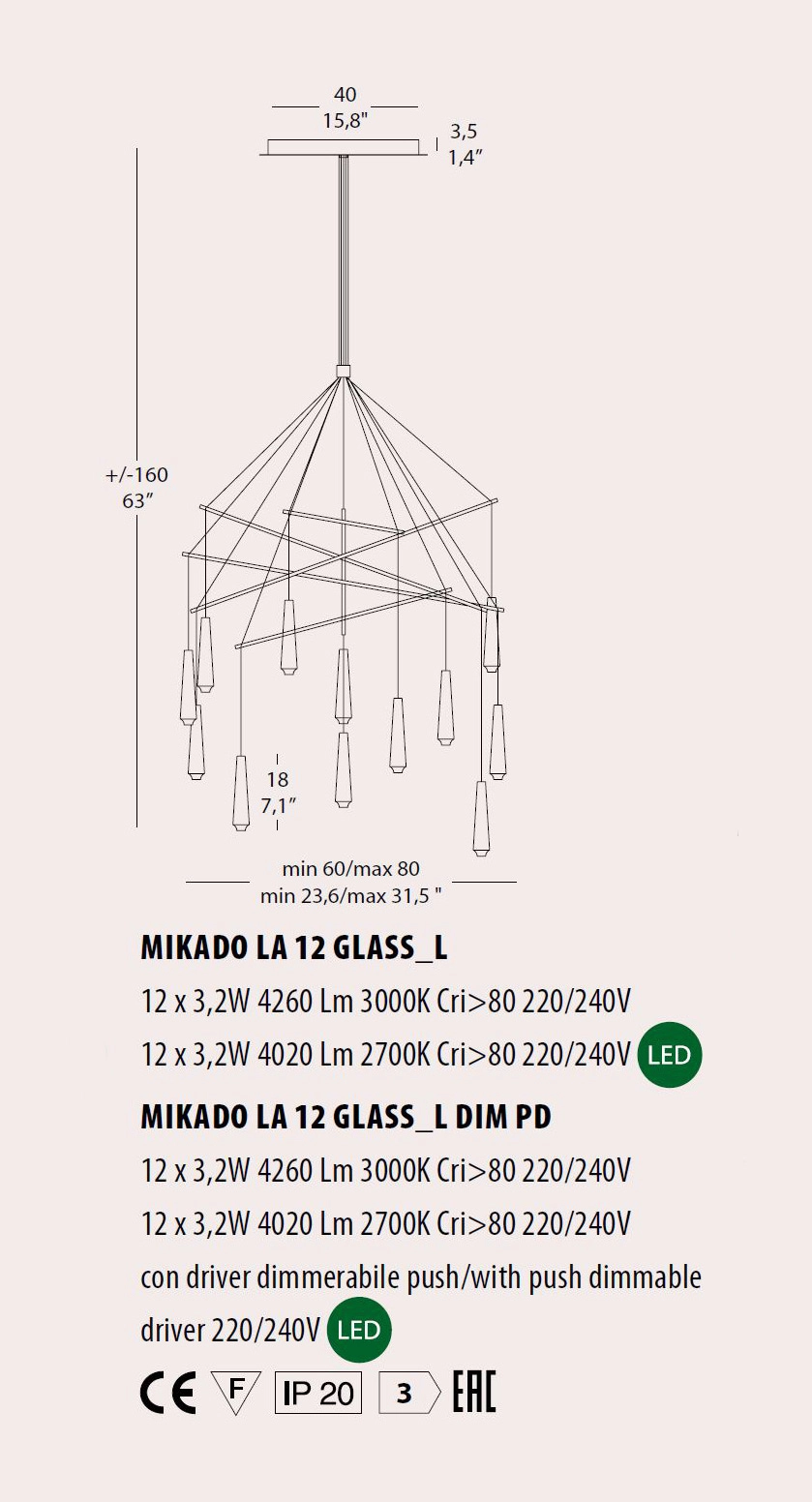 MIKADO LA 12 GLASS Hängeleuchte von Morosini