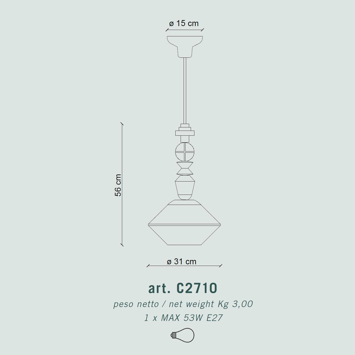 Lariat C2710 Glas und Keramik Lampe von Ferroluce