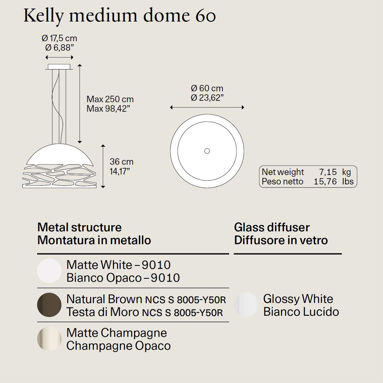 Kelly Medium Dome 60 pendant by Lodes