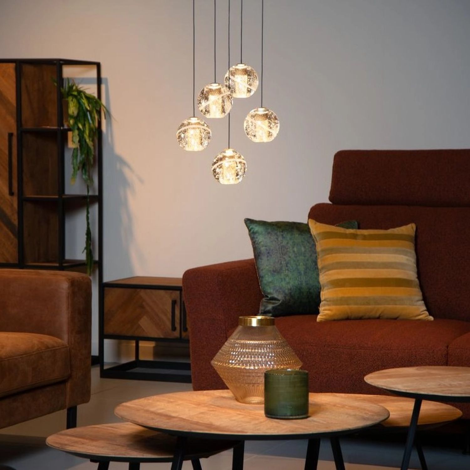 LU 13497/15/02 Lucide DILENKO - Pendant light - Ø 31 cm - LED Dim. - 5x3,5W 2700K - Matt Gold / Bras
