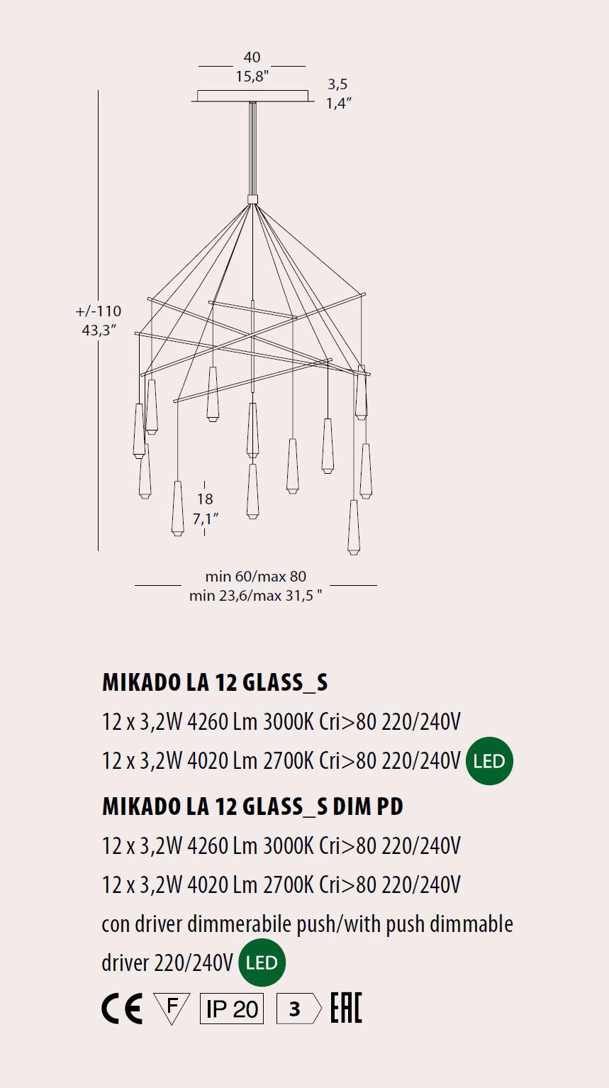 MIKADO LA 12 GLASS Hängeleuchte von Morosini